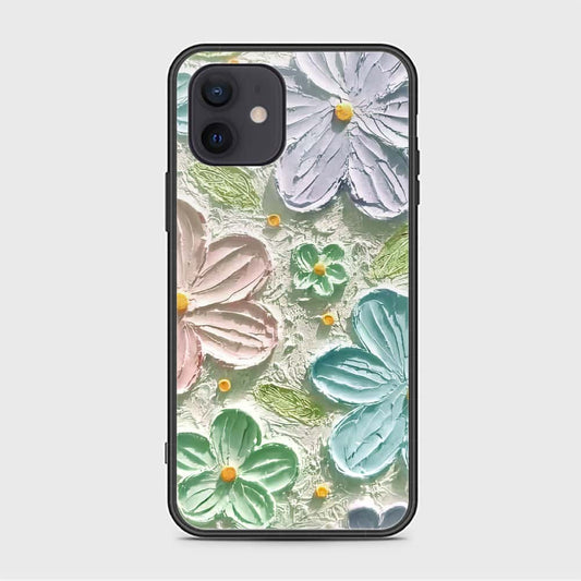 iPhone 12 Mini Cover - Floral Series - Design 15 - Blue & Green - HQ Ultra Shine Premium Infinity Glass Soft Silicon Borders Case