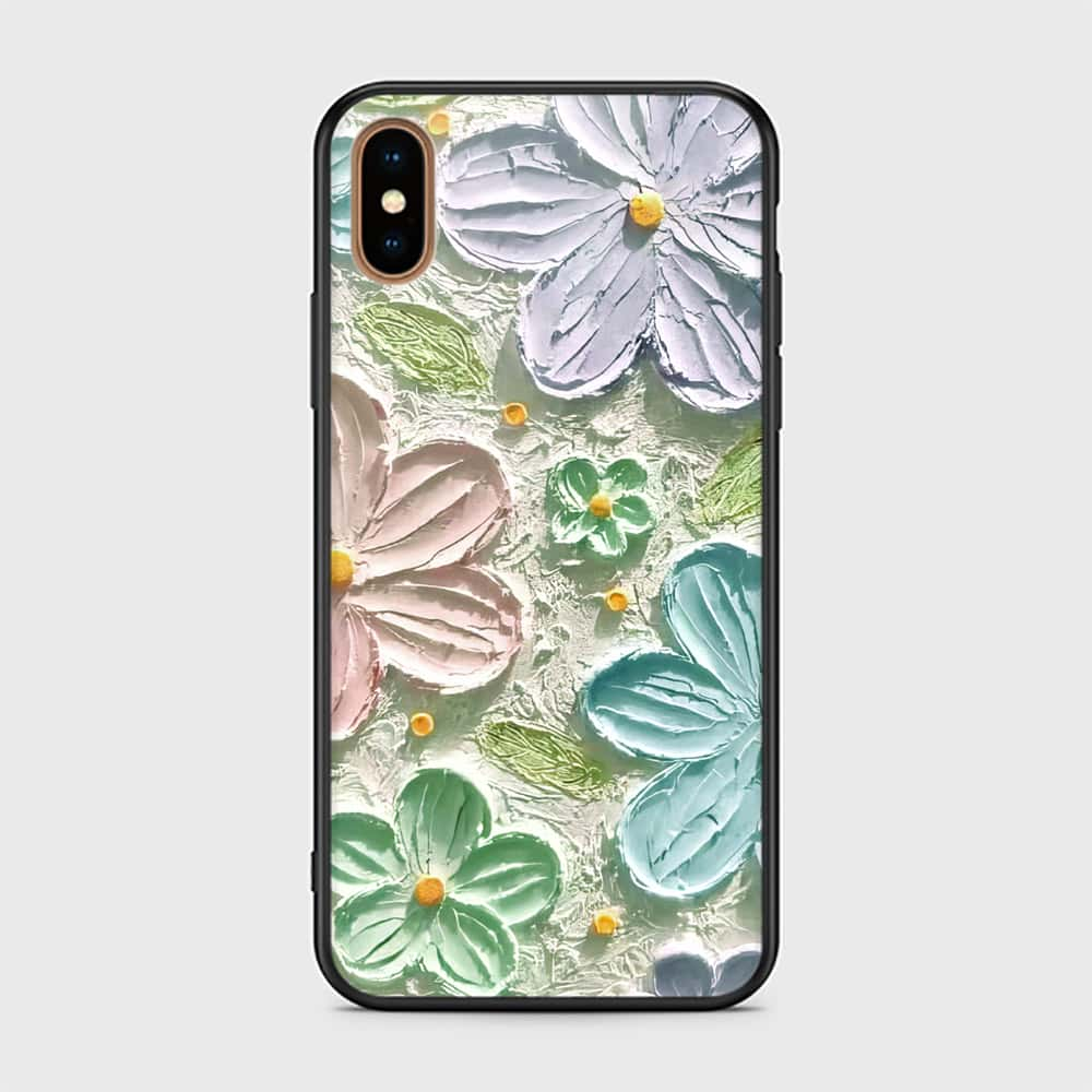 iPhone XS Max Cover - Floral Series - Design 15 - Blue & Green - HQ Ultra Shine Premium Infinity Glass Soft Silicon Borders Case