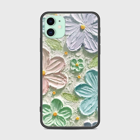 iPhone 11 Cover - Floral Series - Design 15 - Blue & Green - HQ Ultra Shine Premium Infinity Glass Soft Silicon Borders Case