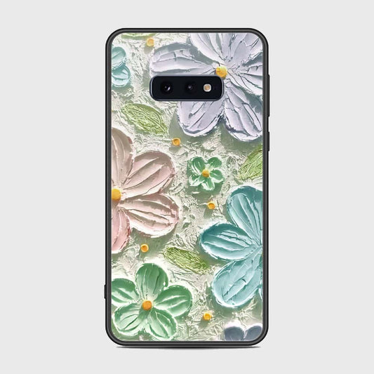 Samsung Galaxy S10e Cover - Floral Series - Design 15 - Blue & Green - HQ Ultra Shine Premium Infinity Glass Soft Silicon Borders Case