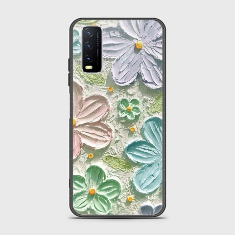 Vivo Y20i Cover - Floral Series - Design 15 - Blue & Green - HQ Ultra Shine Premium Infinity Glass Soft Silicon Borders Case