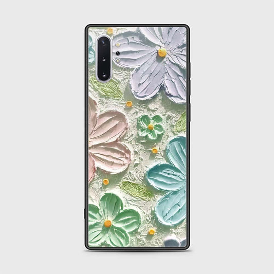 Samsung Galaxy Note 10 Plus Cover - Floral Series - Design 15 - Blue & Green - HQ Ultra Shine Premium Infinity Glass Soft Silicon Borders Case