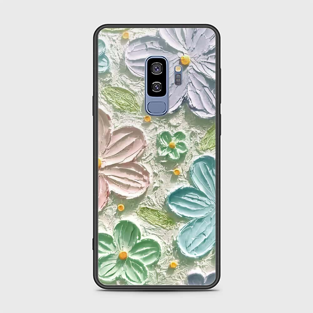 Samsung Galaxy S9 Plus Cover - Floral Series - Design 15 - Blue & Green - HQ Ultra Shine Premium Infinity Glass Soft Silicon Borders Case