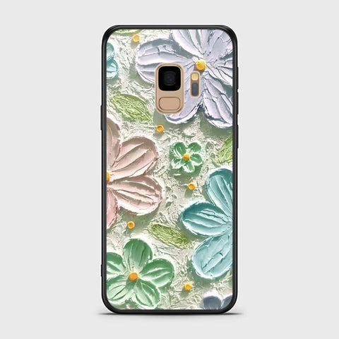 Samsung Galaxy S9 Cover - Floral Series - Design 15 - Blue & Green - HQ Ultra Shine Premium Infinity Glass Soft Silicon Borders Case