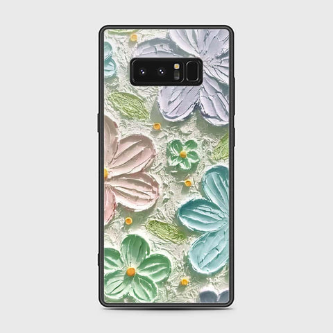 Samsung Galaxy Note 8 Cover - Floral Series - Design 15 - Blue & Green - HQ Ultra Shine Premium Infinity Glass Soft Silicon Borders Case