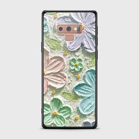 Samsung Galaxy Note 9 Cover - Floral Series - Design 15 - Blue & Green - HQ Ultra Shine Premium Infinity Glass Soft Silicon Borders Case