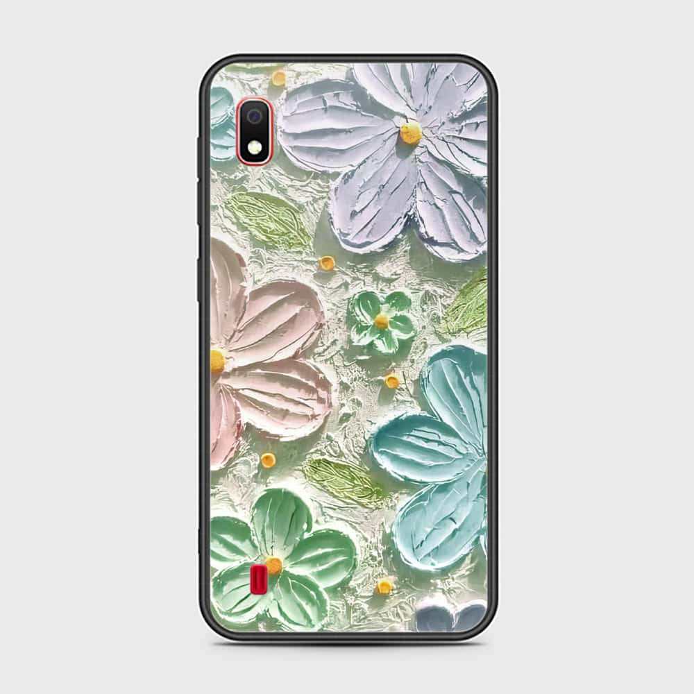 Samsung Galaxy A10 Cover - Floral Series - Design 15 - Blue & Green - HQ Ultra Shine Premium Infinity Glass Soft Silicon Borders Case