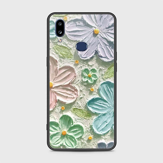 Samsung Galaxy A10s Cover - Floral Series - Design 15 - Blue & Green - HQ Ultra Shine Premium Infinity Glass Soft Silicon Borders Case