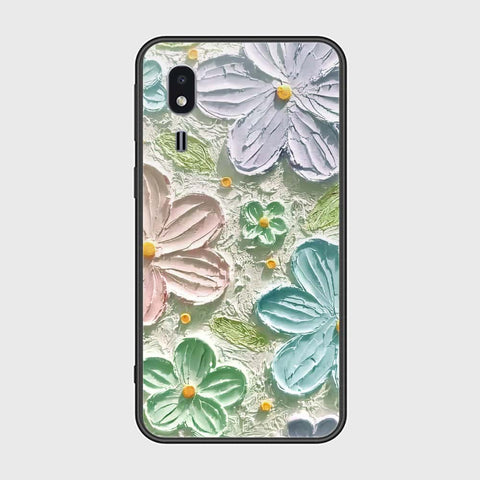 Samsung Galaxy A2 Core Cover - Floral Series - Design 15 - Blue & Green - HQ Ultra Shine Premium Infinity Glass Soft Silicon Borders Case