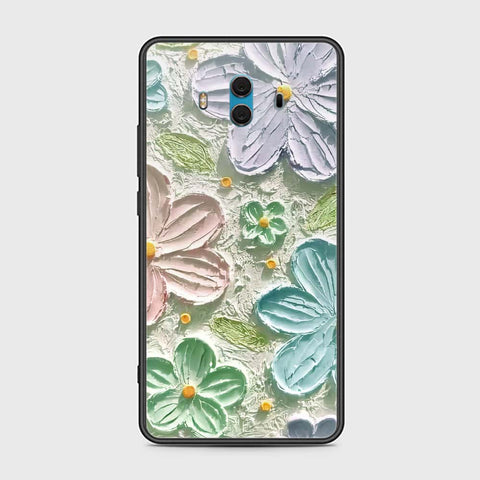 Huawei Mate 10 Cover - Floral Series - Design 15 - Blue & Green - HQ Ultra Shine Premium Infinity Glass Soft Silicon Borders Case