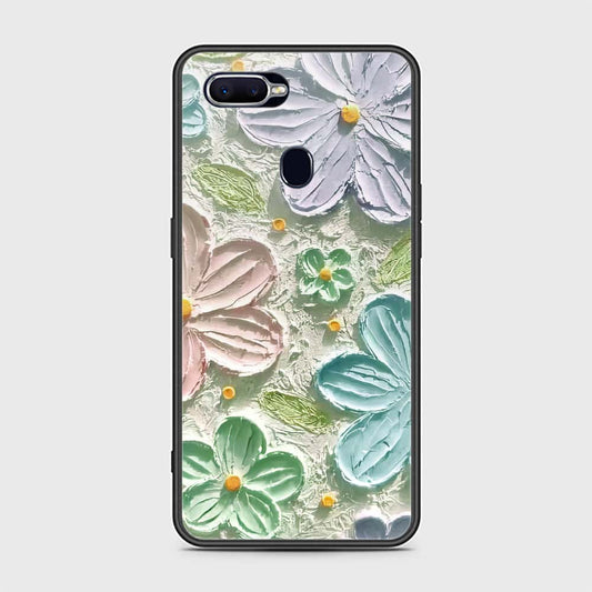 Oppo F9 Cover - Floral Series - Design 15 - Blue & Green - HQ Ultra Shine Premium Infinity Glass Soft Silicon Borders Case