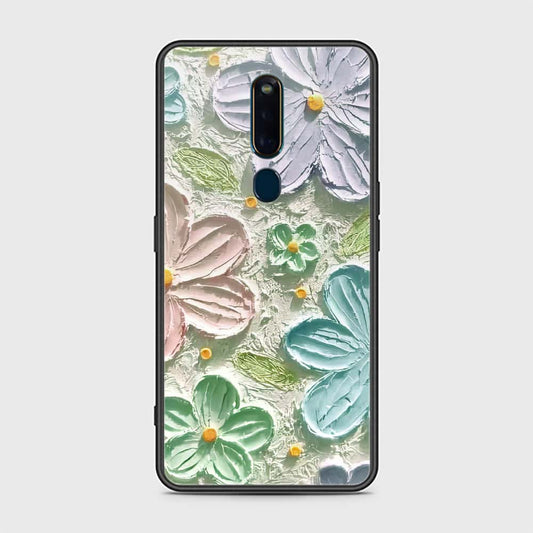 Oppo F11 Pro Cover - Floral Series - Design 15 - Blue & Green - HQ Ultra Shine Premium Infinity Glass Soft Silicon Borders Case