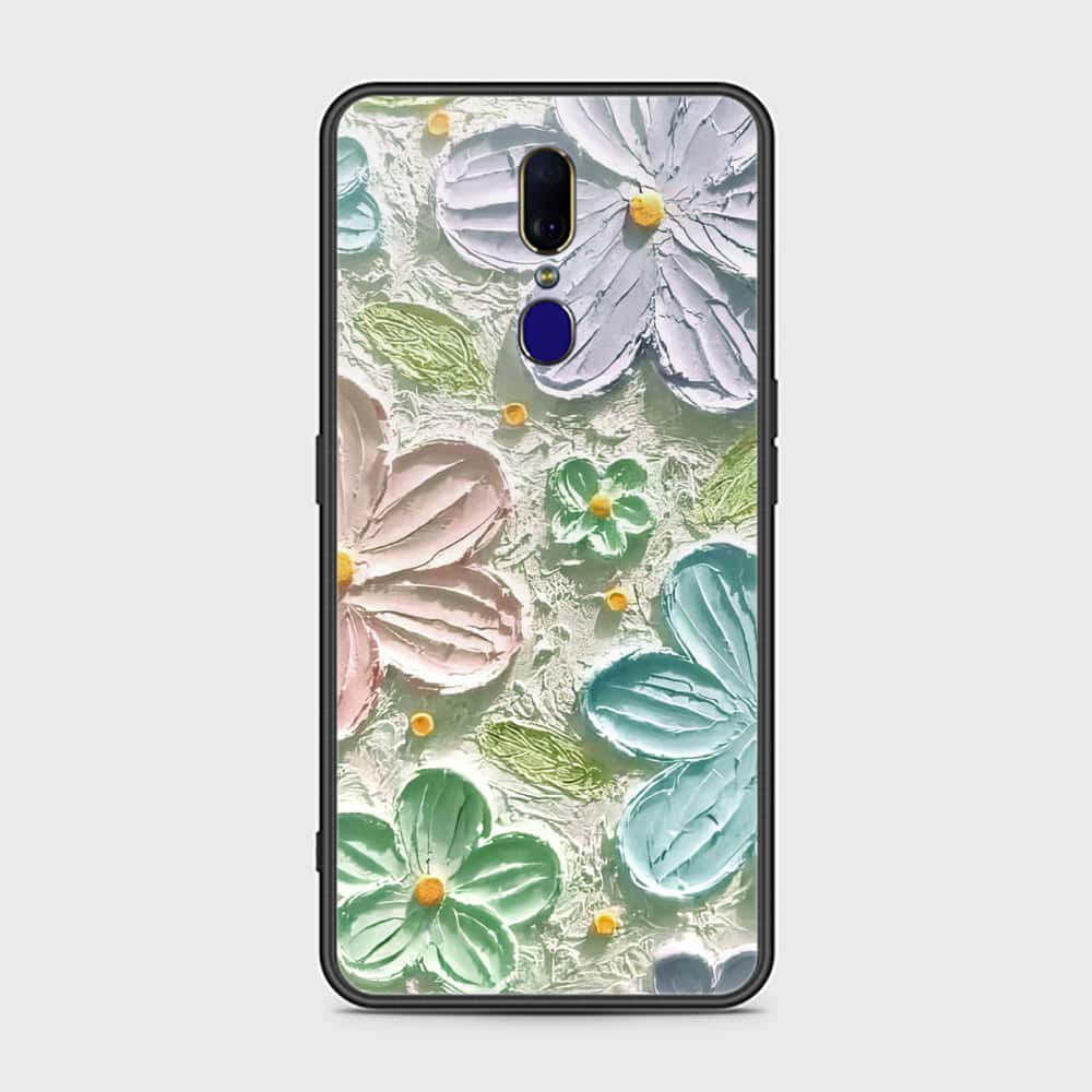 Oppo F11 Cover - Floral Series - Design 15 - Blue & Green - HQ Ultra Shine Premium Infinity Glass Soft Silicon Borders Case