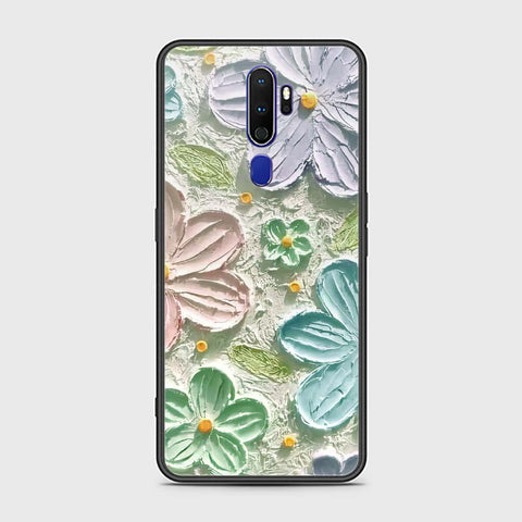 Oppo A5 2020 Cover - Floral Series - Design 15 - Blue & Green - HQ Ultra Shine Premium Infinity Glass Soft Silicon Borders Case