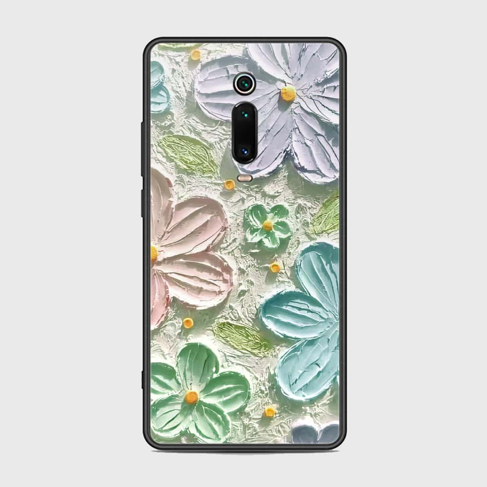 Xiaomi Mi 9T Pro Cover - Floral Series - Design 15 - Blue & Green - HQ Ultra Shine Premium Infinity Glass Soft Silicon Borders Case