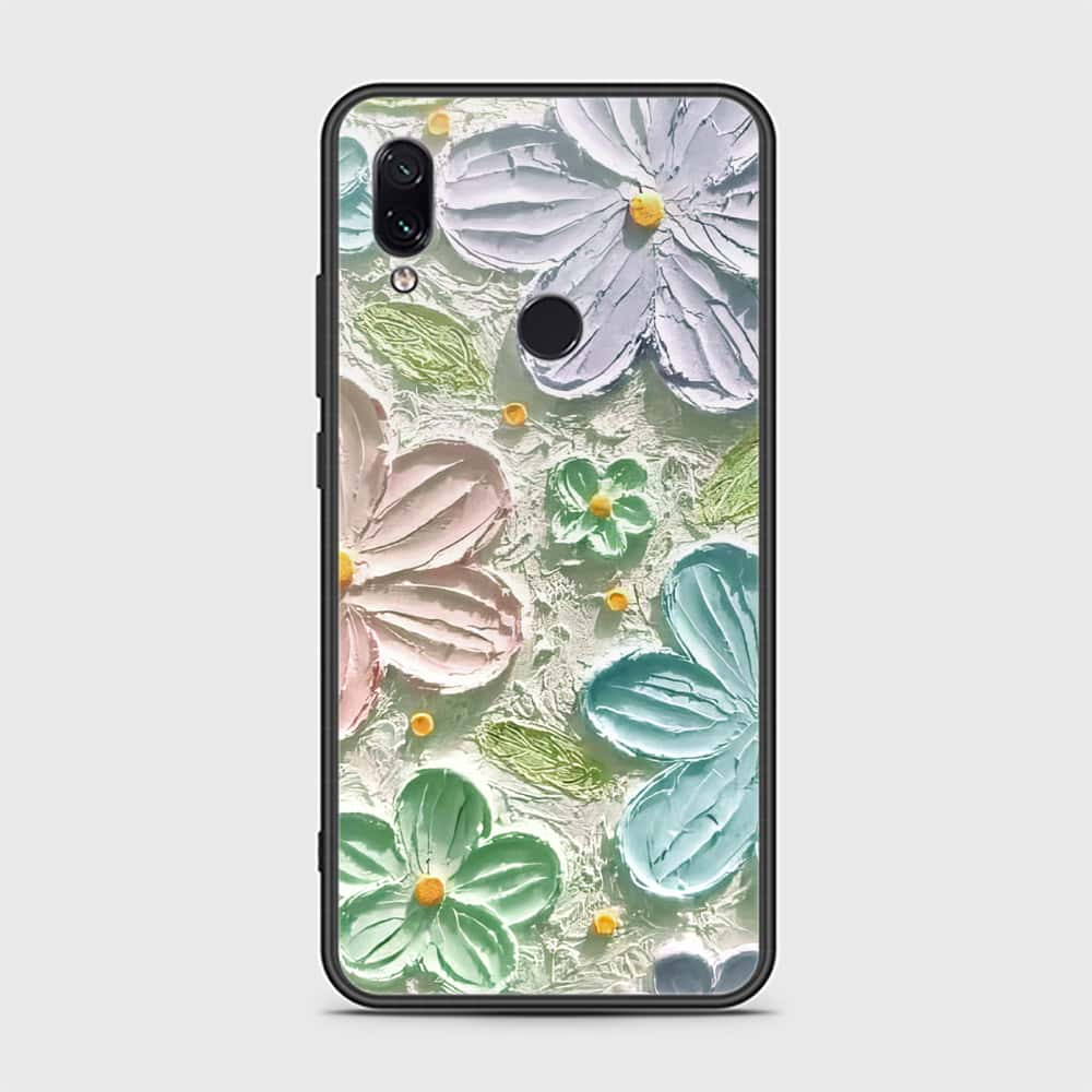 Xiaomi Redmi Note 7 Cover - Floral Series - Design 15 - Blue & Green - HQ Ultra Shine Premium Infinity Glass Soft Silicon Borders Case