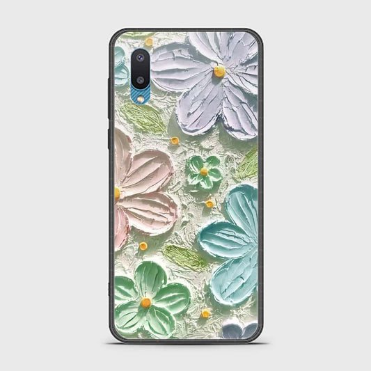 Samsung Galaxy A02 Cover - Floral Series - Design 15 - Blue & Green - HQ Ultra Shine Premium Infinity Glass Soft Silicon Borders Case