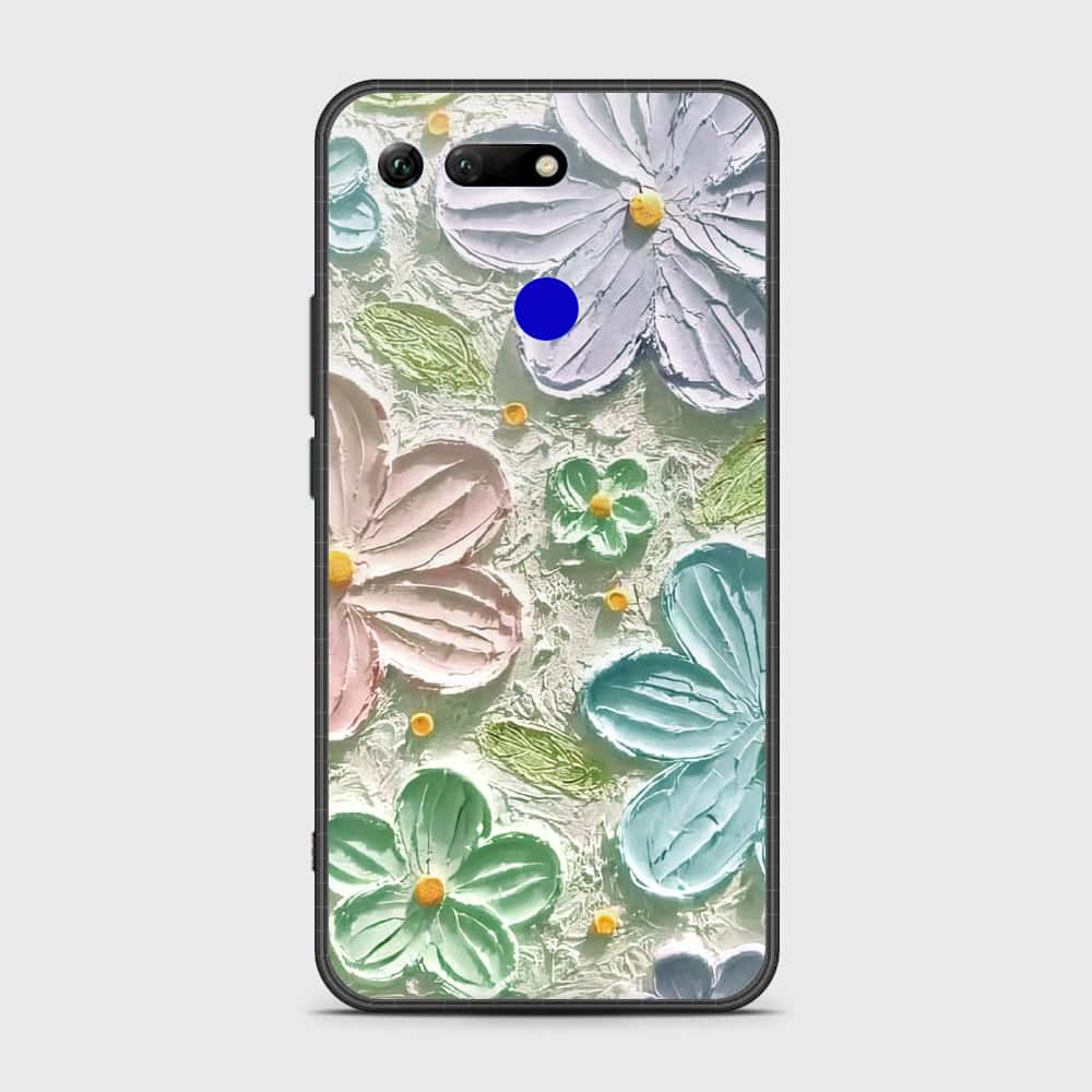 Huawei Honor View 20 Cover - Floral Series - Design 15 - Blue & Green - HQ Ultra Shine Premium Infinity Glass Soft Silicon Borders Case