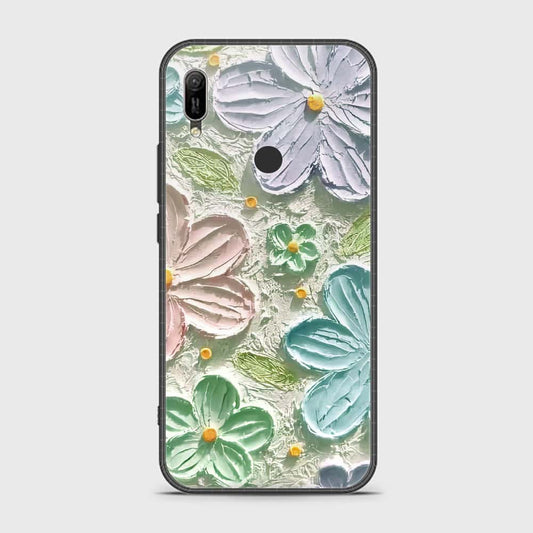 Huawei Y6 2019 Cover - Floral Series - Design 15 - Blue & Green - HQ Ultra Shine Premium Infinity Glass Soft Silicon Borders Case