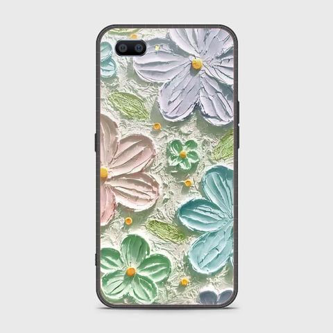 Oppo A3s Cover - Floral Series - Design 15 - Blue & Green - HQ Ultra Shine Premium Infinity Glass Soft Silicon Borders Case