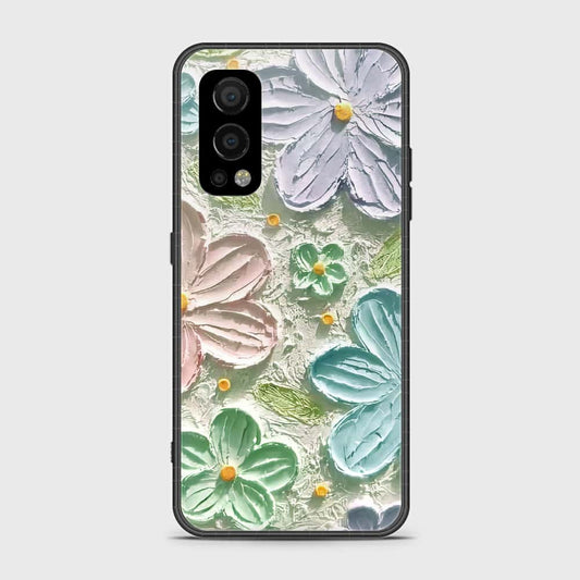 OnePlus Nord 2 Cover - Floral Series - Design 15 - Blue & Green - HQ Ultra Shine Premium Infinity Glass Soft Silicon Borders Case