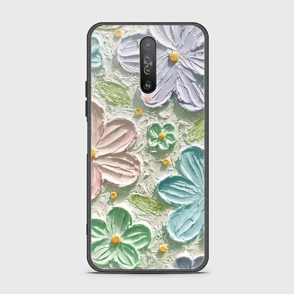 Xiaomi Redmi K30 Cover - Floral Series - Design 15 - Blue & Green - HQ Ultra Shine Premium Infinity Glass Soft Silicon Borders Case