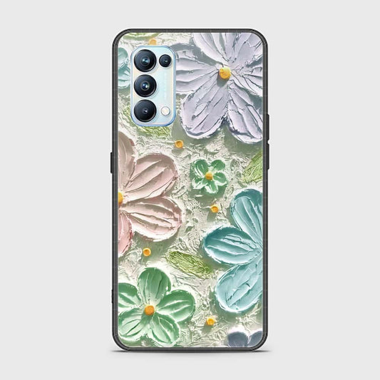 Oppo Reno 5 Pro 5G Cover - Floral Series - Design 15 - Blue & Green - HQ Ultra Shine Premium Infinity Glass Soft Silicon Borders Case