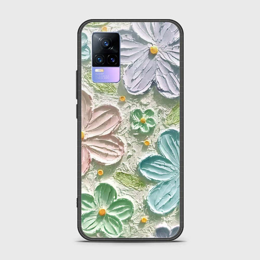 Vivo Y73 Cover - Floral Series - Design 15 - Blue & Green - HQ Ultra Shine Premium Infinity Glass Soft Silicon Borders Case