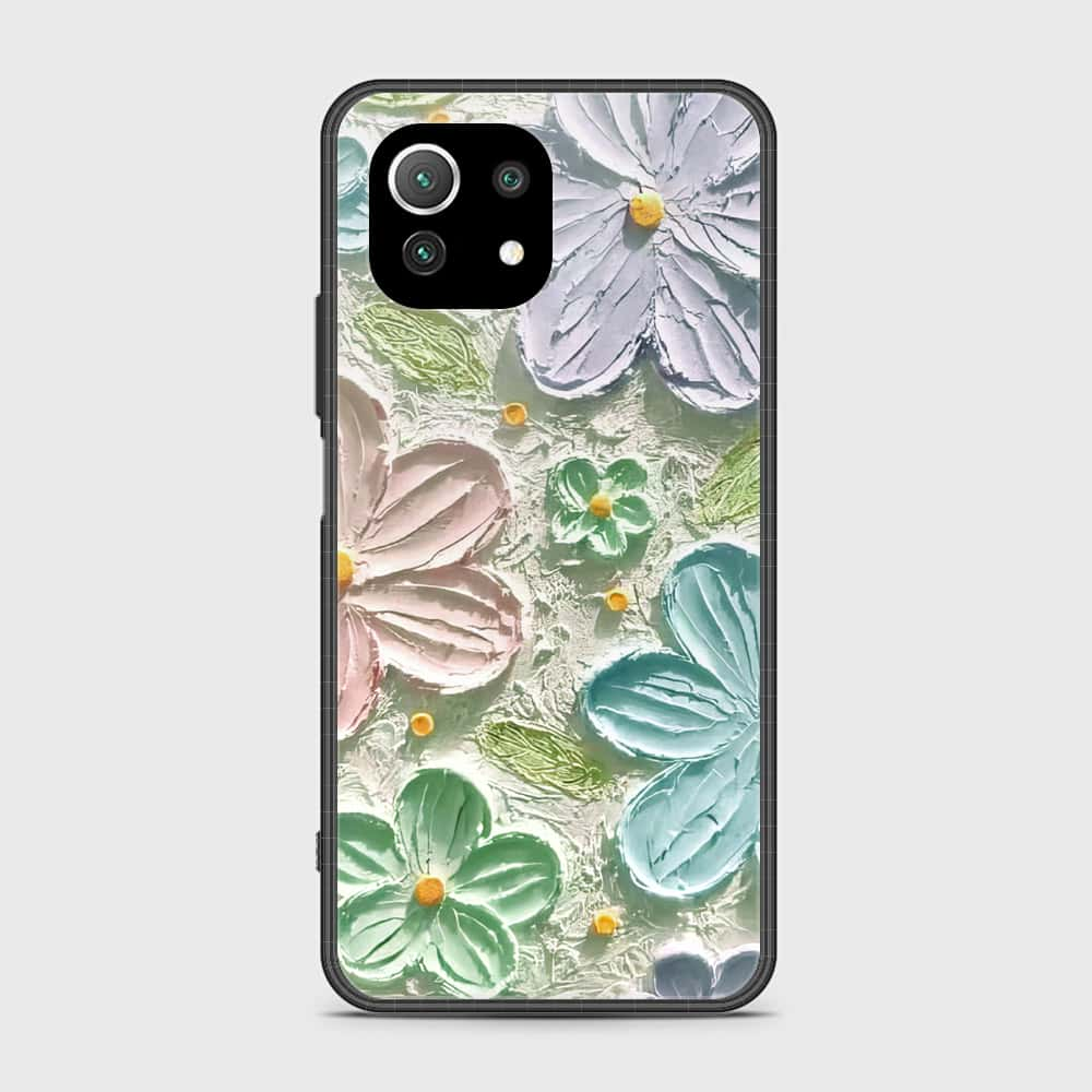 Xiaomi 11 Lite 5G NE Cover - Floral Series - Design 15 - Blue & Green - HQ Ultra Shine Premium Infinity Glass Soft Silicon Borders Case