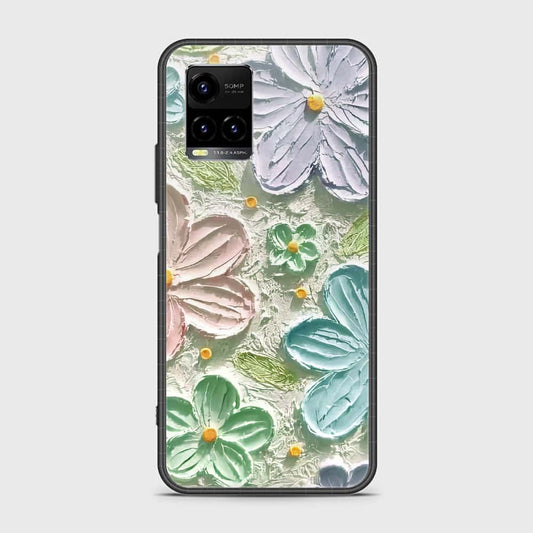 Vivo Y21s Cover - Floral Series - Design 15 - Blue & Green - HQ Ultra Shine Premium Infinity Glass Soft Silicon Borders Case