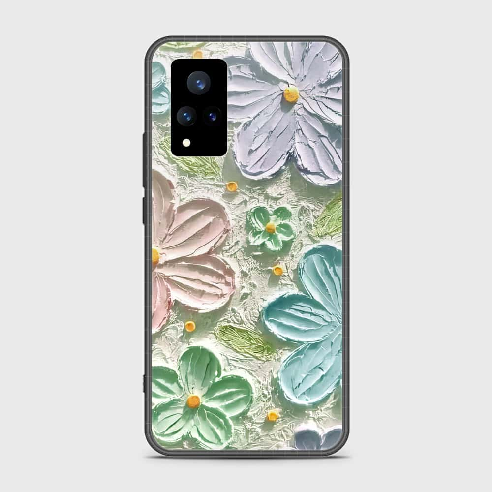 Vivo V21s Cover - Floral Series - Design 15 - Blue & Green - HQ Ultra Shine Premium Infinity Glass Soft Silicon Borders Case