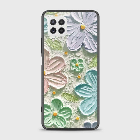 Samsung Galaxy M22 Cover - Floral Series - Design 15 - Blue & Green - HQ Ultra Shine Premium Infinity Glass Soft Silicon Borders Case