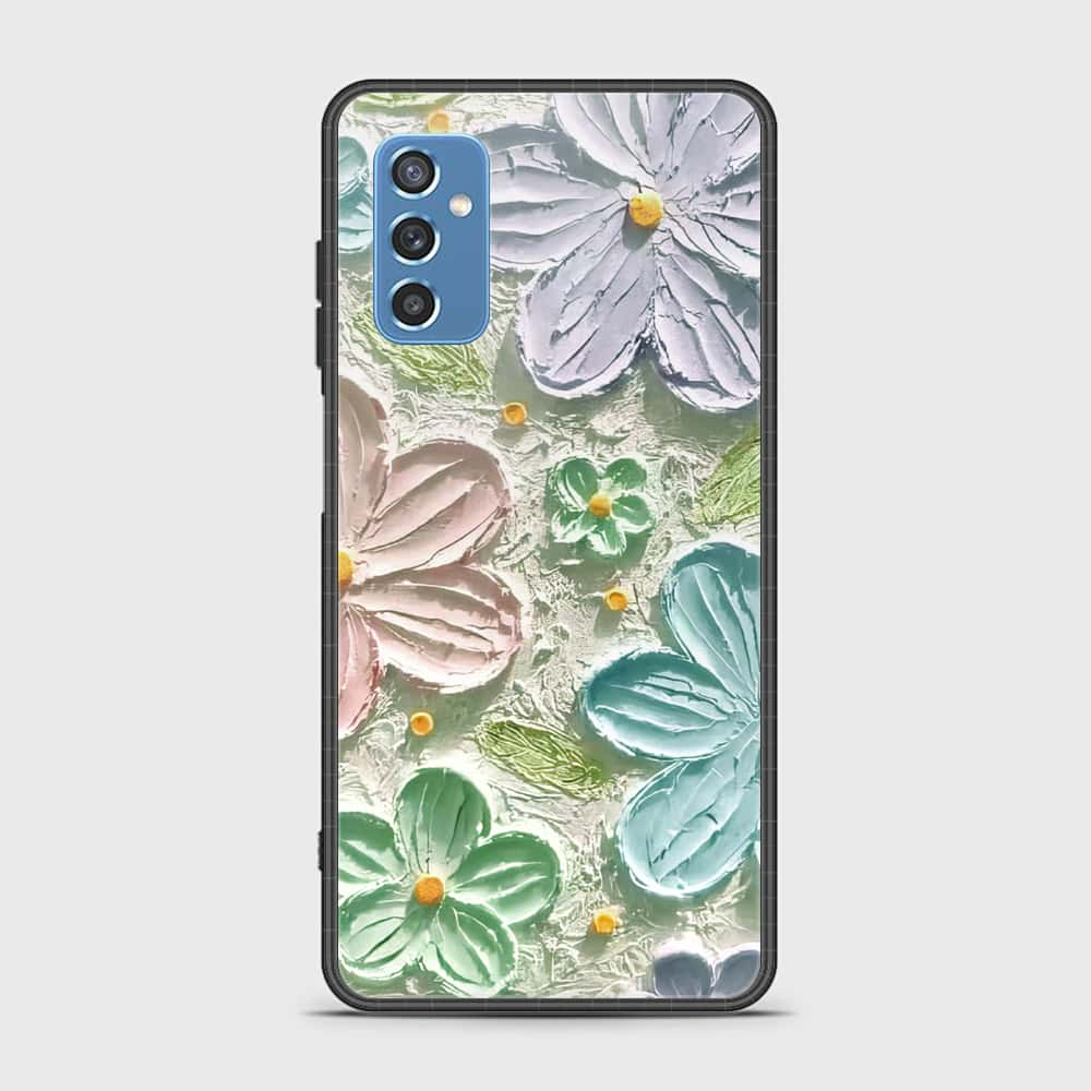 Samsung Galaxy M52 5G Cover - Floral Series - Design 15 - Blue & Green - HQ Ultra Shine Premium Infinity Glass Soft Silicon Borders Case