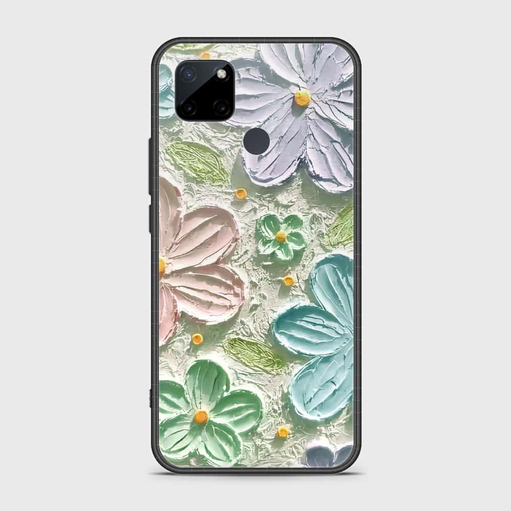 Realme C21Y Cover - Floral Series - Design 15 - Blue & Green - HQ Ultra Shine Premium Infinity Glass Soft Silicon Borders Case