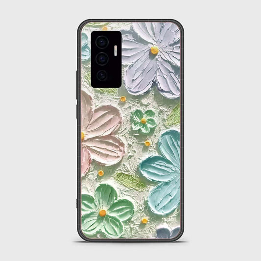 Vivo V23e Cover - Floral Series - Design 15 - Blue & Green - HQ Ultra Shine Premium Infinity Glass Soft Silicon Borders Case