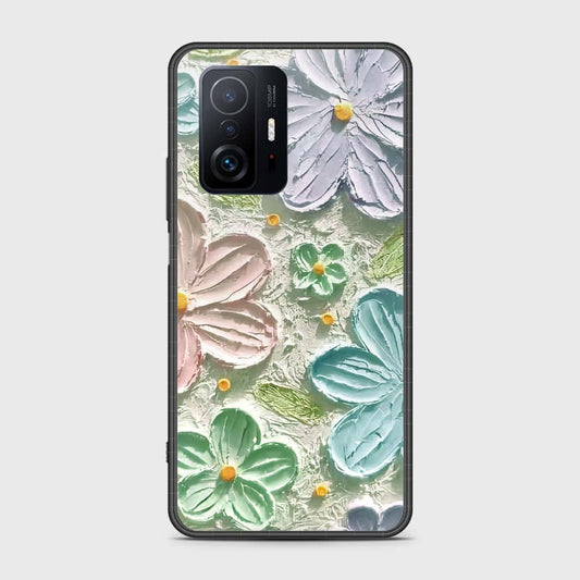 Xiaomi 11T Cover - Floral Series - Design 15 - Blue & Green - HQ Ultra Shine Premium Infinity Glass Soft Silicon Borders Case