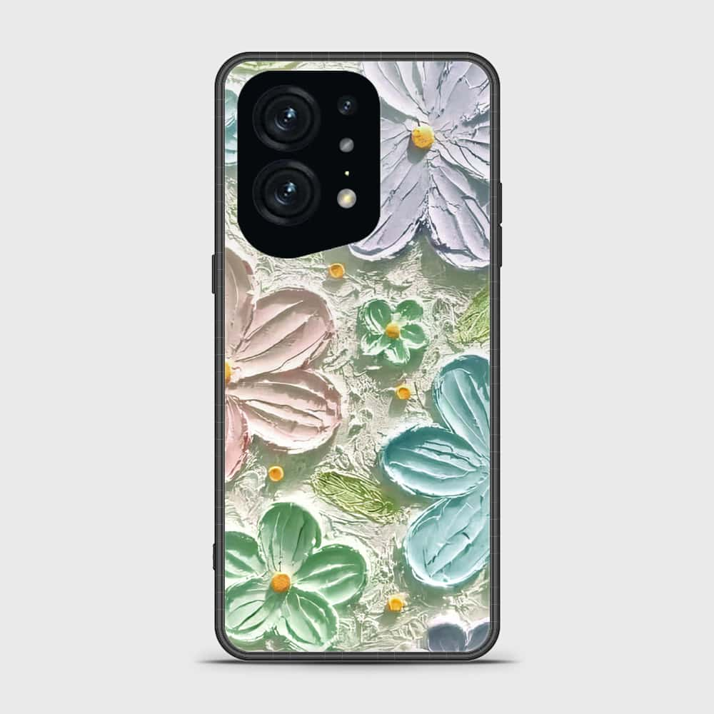 Oppo Find X5 Pro Cover - Floral Series - Design 15 - Blue & Green - HQ Ultra Shine Premium Infinity Glass Soft Silicon Borders Case