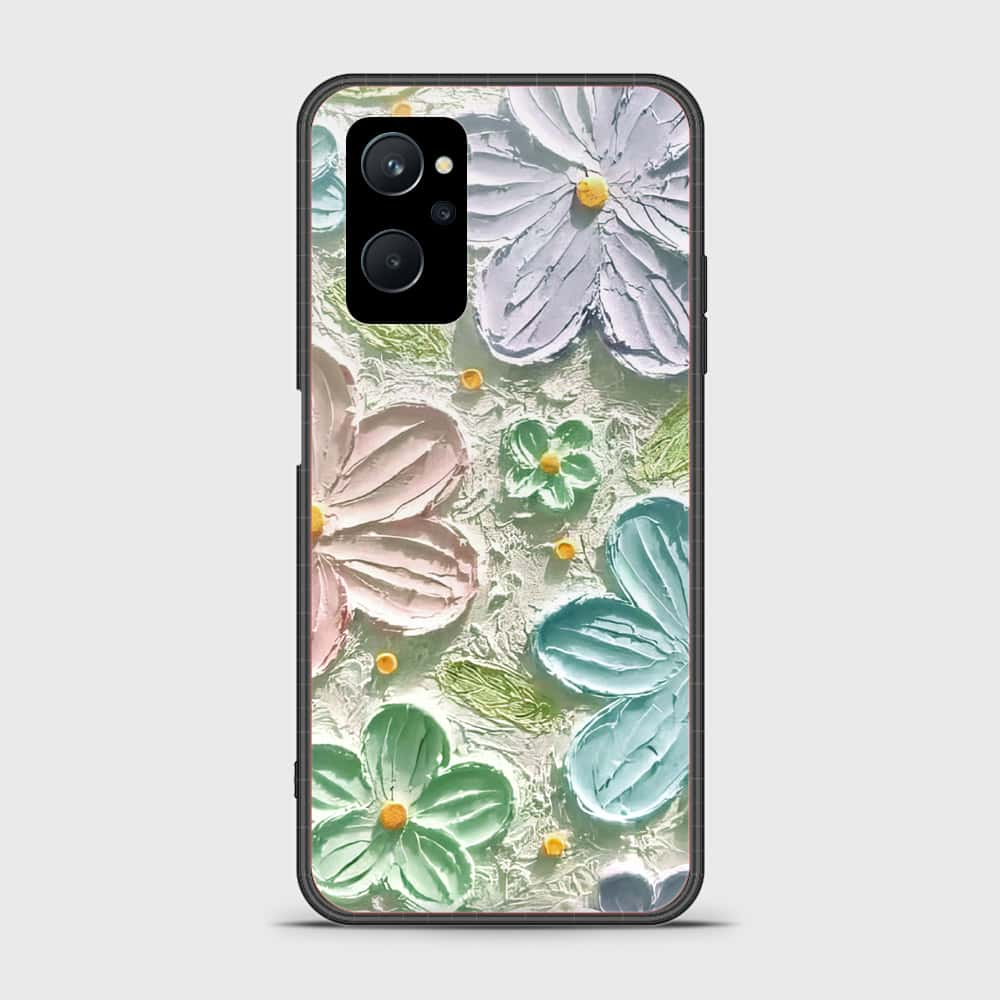 Realme 9i Cover - Floral Series - Design 15 - Blue & Green - HQ Ultra Shine Premium Infinity Glass Soft Silicon Borders Case