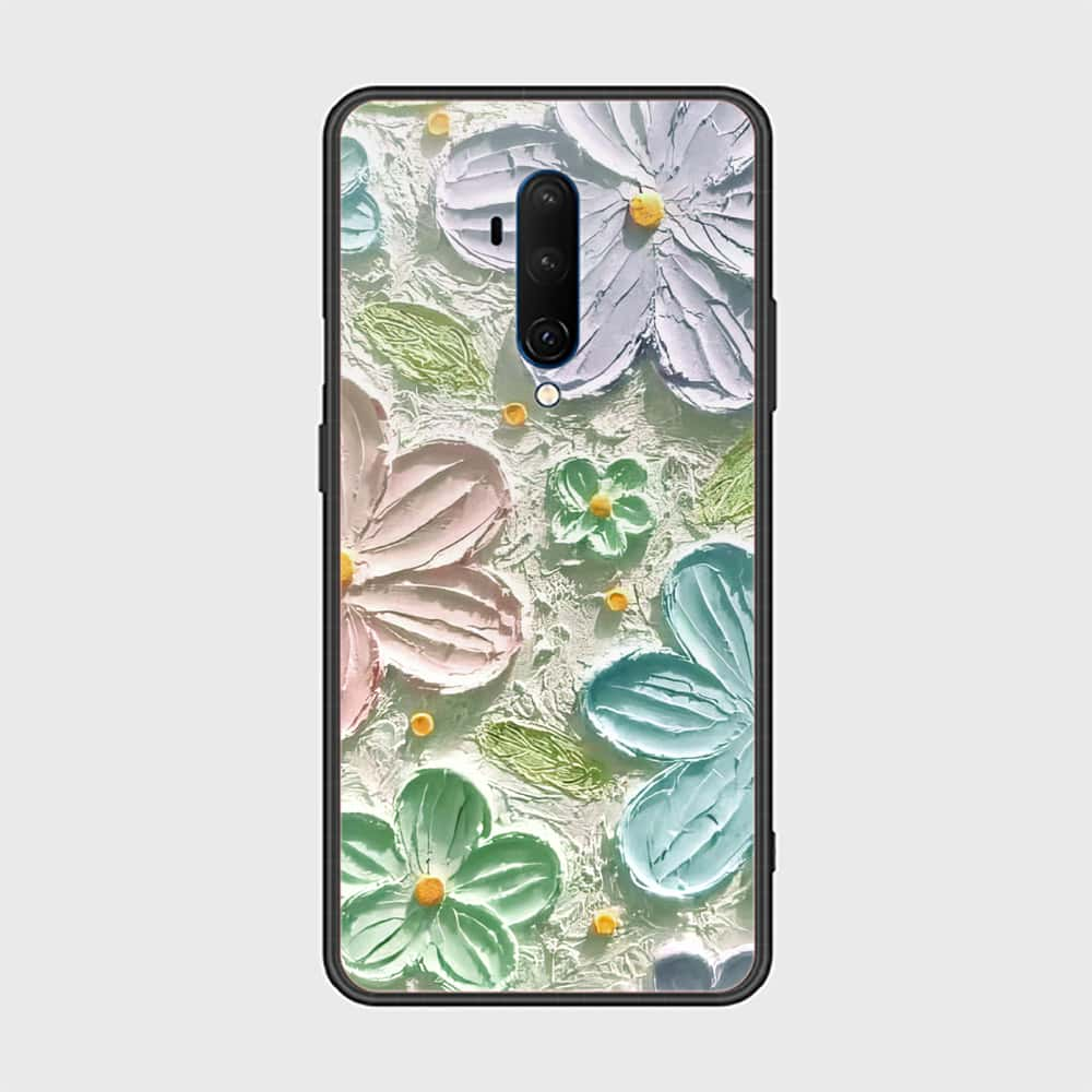 OnePlus 7T Pro Cover - Floral Series - Design 15 - Blue & Green - HQ Ultra Shine Premium Infinity Glass Soft Silicon Borders Case