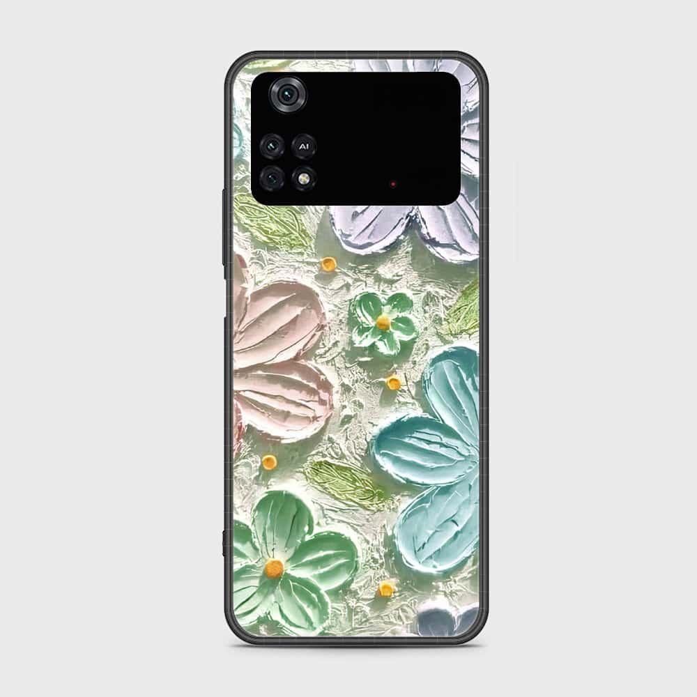 Xiaomi Poco M4 Pro Cover - Floral Series - Design 15 - Blue & Green - HQ Ultra Shine Premium Infinity Glass Soft Silicon Borders Case