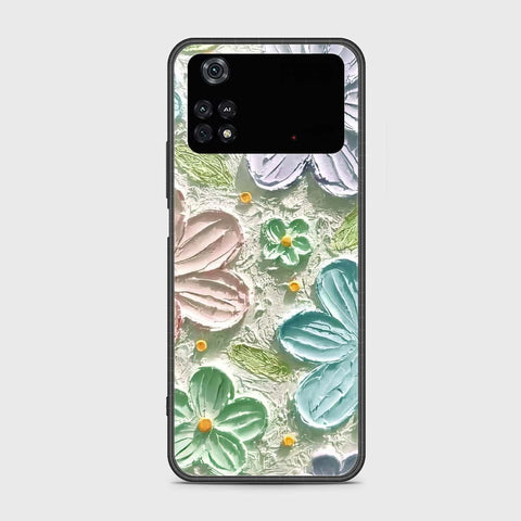 Xiaomi Poco M4 Pro Cover - Floral Series - Design 15 - Blue & Green - HQ Ultra Shine Premium Infinity Glass Soft Silicon Borders Case