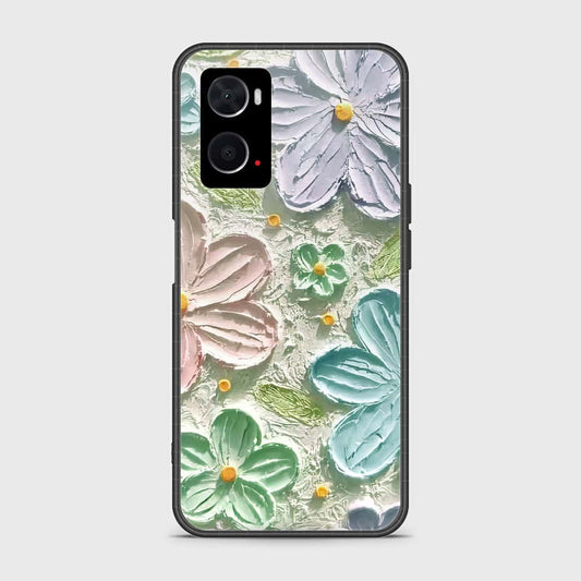 Oppo A76 Cover - Floral Series - Design 15 - Blue & Green - HQ Ultra Shine Premium Infinity Glass Soft Silicon Borders Case