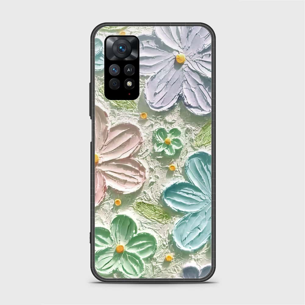 Xiaomi Redmi Note 11 Cover - Floral Series - Design 15 - Blue & Green - HQ Ultra Shine Premium Infinity Glass Soft Silicon Borders Case