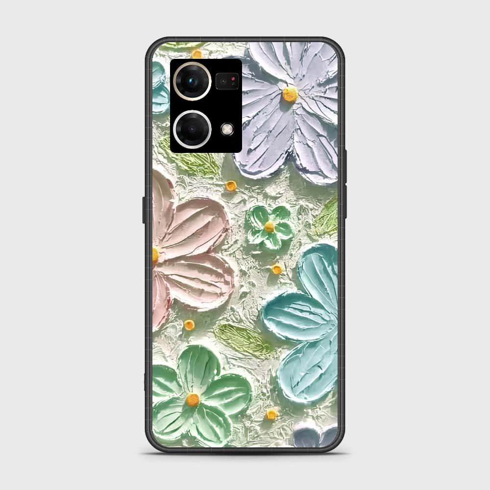 Oppo F21 Pro 4G Cover - Floral Series - Design 15 - Blue & Green - HQ Ultra Shine Premium Infinity Glass Soft Silicon Borders Case