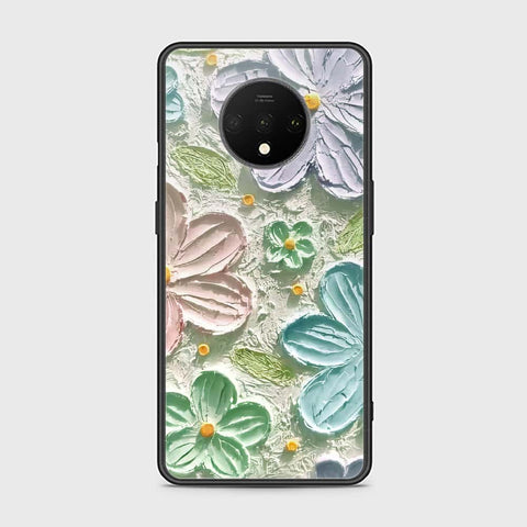 OnePlus 7T Cover - Floral Series - Design 15 - Blue & Green - HQ Ultra Shine Premium Infinity Glass Soft Silicon Borders Case