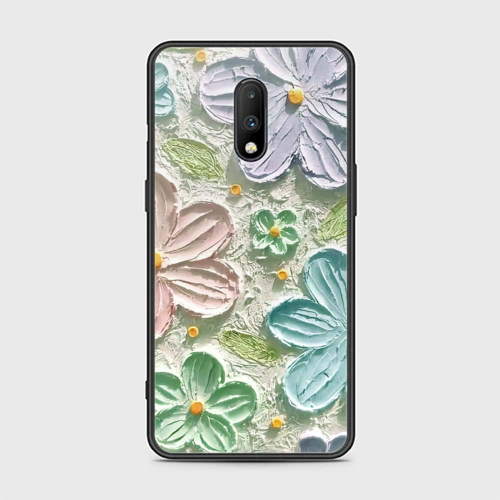 OnePlus 7 Cover - Floral Series - Design 15 - Blue & Green - HQ Ultra Shine Premium Infinity Glass Soft Silicon Borders Case