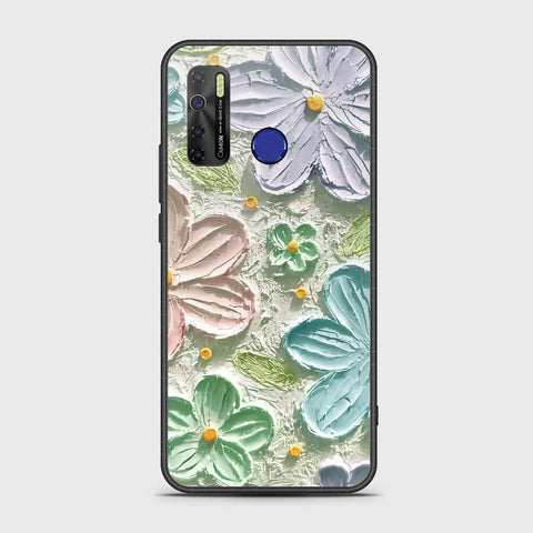 Tecno Camon 15 Cover - Floral Series - Design 15 - Blue & Green - HQ Ultra Shine Premium Infinity Glass Soft Silicon Borders Case