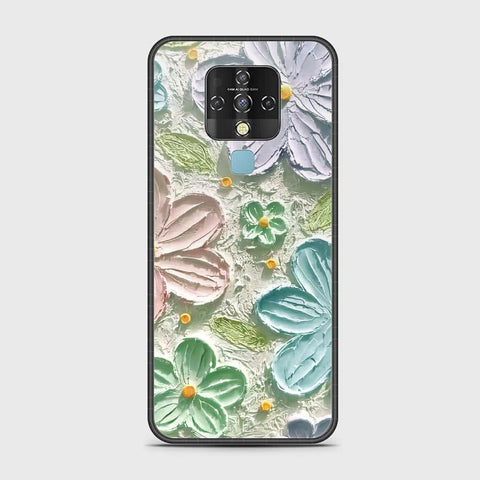 Tecno Camon 16 Cover - Floral Series - Design 15 - Blue & Green - HQ Ultra Shine Premium Infinity Glass Soft Silicon Borders Case