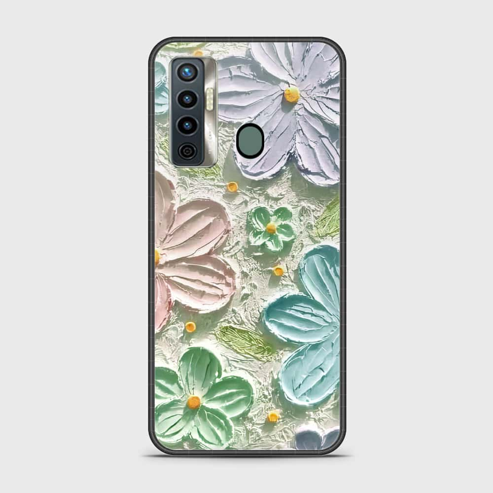 Tecno Camon 17 Cover - Floral Series - Design 15 - Blue & Green - HQ Ultra Shine Premium Infinity Glass Soft Silicon Borders Case