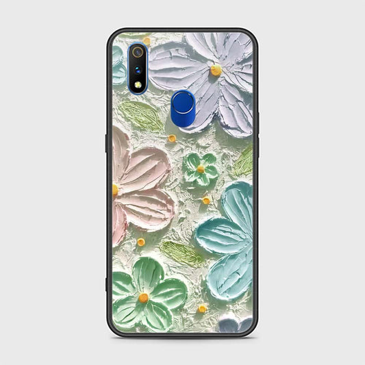 Realme 3 Pro Cover - Floral Series - Design 15 - Blue & Green - HQ Ultra Shine Premium Infinity Glass Soft Silicon Borders Case